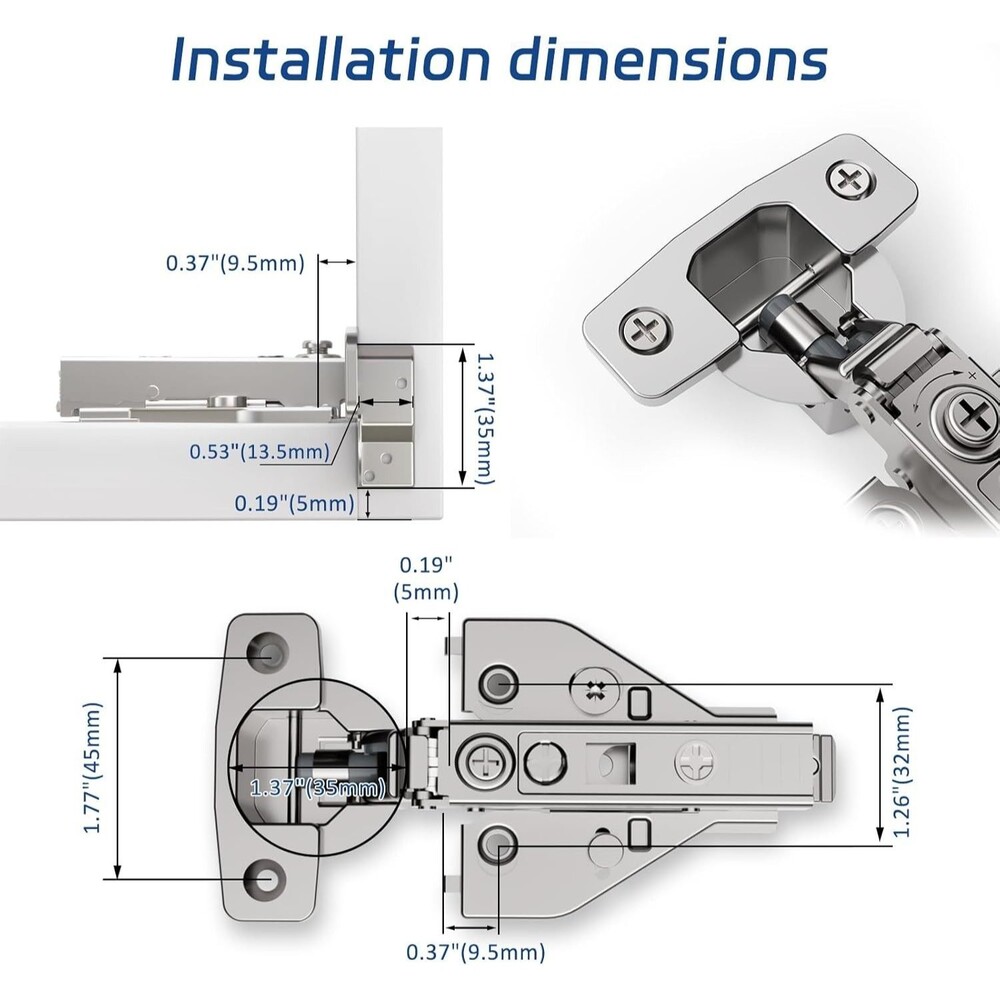 Soft Close Cabinet Hinges 10 Pack 4D Adjustable with Speed Control-Full Overl...